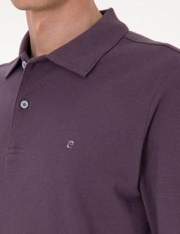 Mor Slim Fit K_vr_lmaz Polo Yaka Basic Pike Sweatshirt