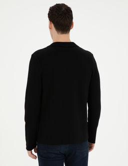 Siyah Slim Fit Y_n Kar___ml_ D__meli Triko H_rka