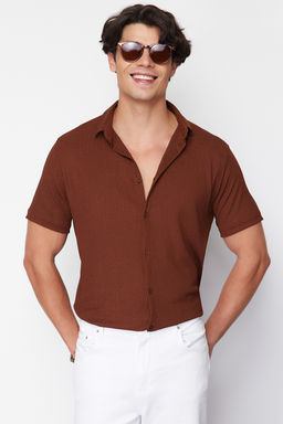 TRENDYOL MAN Haki Regular Fit K?sa Kol Yazl?k Dokulu Burumcuk Orme Gomlek TMNSS23GO00055 - Trendyolmilla фото 3