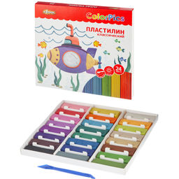 Пластилин клас.Комус Класс(№1 School)ColorPics 24 цв 480г,со стеком,картон