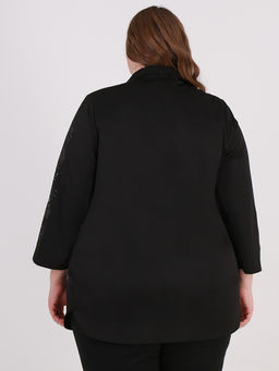 Черная рубашка со стразами больших размеров принт кошка - Almond фото 4