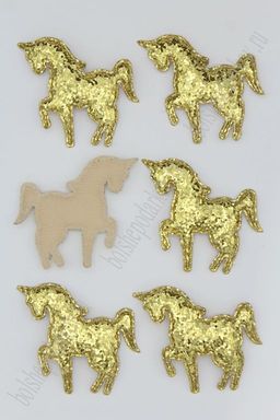 Патч 3D, россыпь пайеток "Единорог" 6*5 см (10 шт) SF-1889, светлое золото