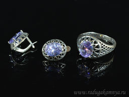 Кольцо серьги с цирконом искусственным, цв.лаванда размер 17