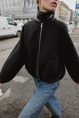 BALLOON BOMBER JACKET WITH CONTRAST WOOL COLLAR - Zara фото 7