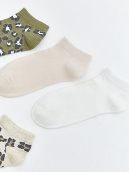 Leopar Desenli Kad?n Patik ?orap 5li