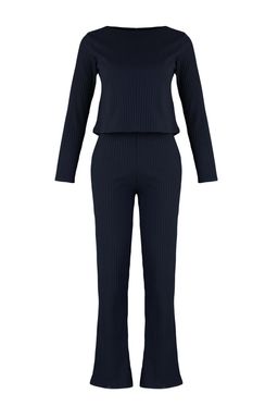 Lacivert Slogan Lastik Detayl? Fitilli Orme Pijama Tak?m? THMAW21PT0269
