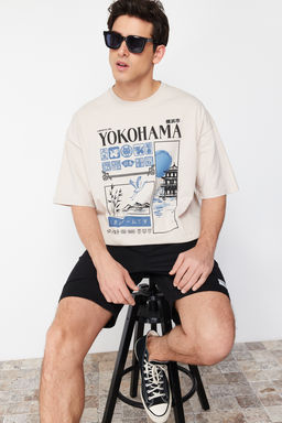 Tas Oversize/Genis Kesim Uzak Dogu Bask?l? %100 T-Shirt TMNSS24TS00035