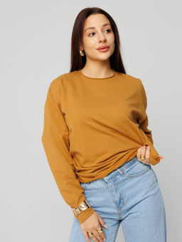 Женский лонгслив из футера 2-х нитки горчичный ВК-25 (58)