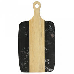 Доска разделочная деревянная "Мрамор" 35х18,2х1,3см, прямоугольная, с ручкой, вставка из черного композитного материала (Китай)