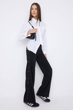 Siyah Yan? Kusgozu Detayl? Flare/Ispanyol Paca Orme Pantolon TWOAW26PL00077 - Trendyolmilla фото 5