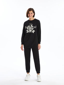 Bisiklet Yaka Bask?l? Kad?n Sweatshirt Tunik