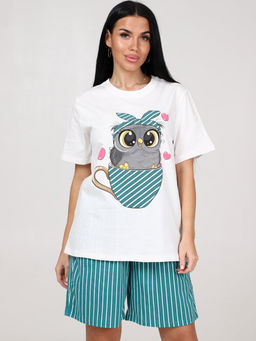 691 ПИЖАМА ЖЕНСКАЯ (шорты) (Изумрудный (полоса))