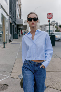 PLEATED WAIST STRIPED CROPPED OXFORD SHIRT - Zara фото 10