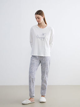 Bisiklet Yaka Bask?l? Kad?n Pijama Tak?m?