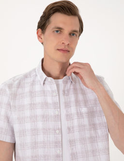 Kahverengi Regular Fit K_sa Kollu Ekose G_mlek - Pierre cardin фото 2