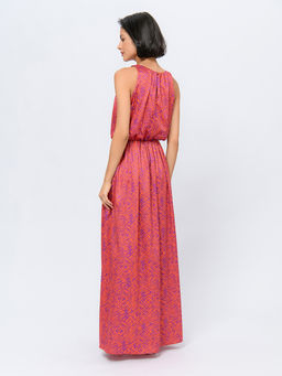 Платье оранжевого цвета длины макси с принтом и разрезом на юбке - 1001dress фото 9