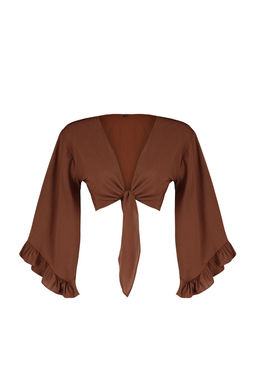 Kahverengi Crop Dokuma Volanl? Plaj Bluz TBESS19BB0095