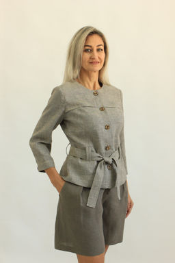 100% ЛЁН Жакет ПРЯМОЙ С ПОЯСОМ - Елецкие узоры фото 2