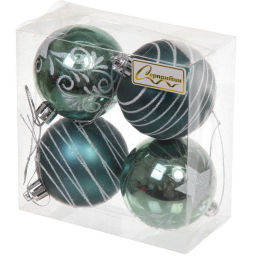 Цена за 2шт. Новогодние шары 6 см (набор 4 шт) "Снежная дымка", Темный нефрит