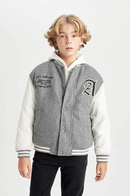 Куртка-бомбер с карманами и воротником на кнопках для мальчиков