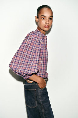 BLUSA CUADROS CUELLO REDONDO / Multicolor - Zara фото 4