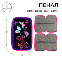 Пенал школьный, 2 секции, 12.5×20.5×4 см«Бабочки»