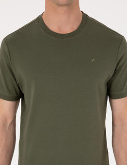 Haki Regular Fit %100 Pamuk Bisiklet Yaka Basic T-shirt
