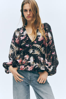 Blusa en mezcla de lino con peplum - H&m фото 4