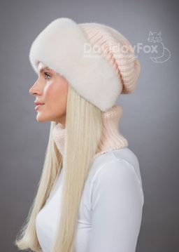 Шапка Ника норка трикотаж розовый жемчуг