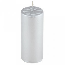 Свеча "Цилиндр" д4см, h10см, парафин, с декором, "Лепесточки", время горения 12,5 часов, серебряный (Россия)