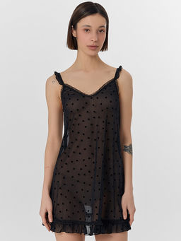 Сорочка ночная женская черная с принтом в сердечко