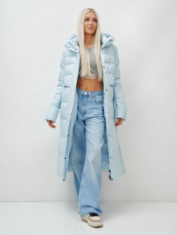 Пальто утепленное стеганное зимнее с капюшоном женское голубого цвета 9620Gl - Mtforce фото 19