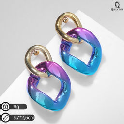 Серьги металл Цепь волшебство, цветные в золоте