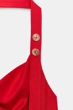 VESTIDO MIDI HALTER CON LINO / Rojo - Zara фото 9