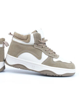 05-P83-2Z WHITE/BROWN Кроссовки женские зимние (натуральная и искусственная кожа, шерсть)