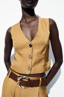GOLD BUTTON SATIN TOP - Zara фото 11