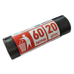 Мешки для мусора 60л, рулон 20шт., черный/голубой "ПластОпт"