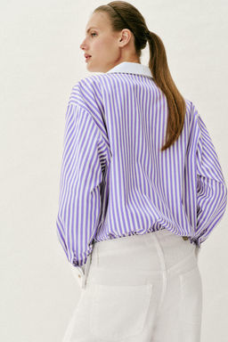 CAMISA POPEL?N RAYAS / Lila / Blanco - Zara фото 4