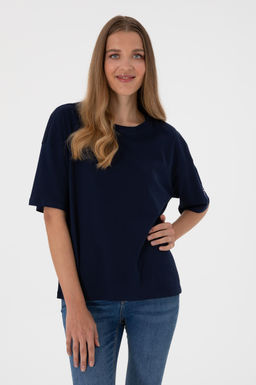 Kad_n Lacivert Oversize Bisiklet Yaka Ti__rt Sepette S_rpriz _ndirim - U.s. polo assn фото 2