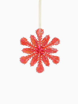 Цена за 2 шт. Ёлочная игрушка Зимнее волшебство. Снежинка ажурная, 1111 см, красный перелив  фото 8