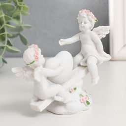 Фигурка полистоун Ангелочки в розовых веночках качаются на качалке, 10?11?4.5 см