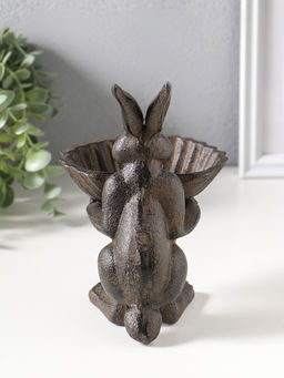 Сувенир чугун подставка, кормушка для птиц "Заяц с ракушкой" 14х11,5х16,5 см