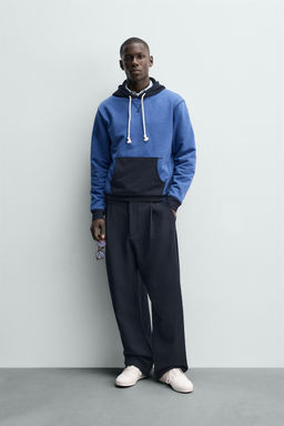 SUDADERA COLOR BLOCK CAPUCHA WAFFLE / Azul