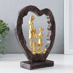 Фигурка полистоун Влюблённые в сердце - признание в любви, золото, 16?6?20 см