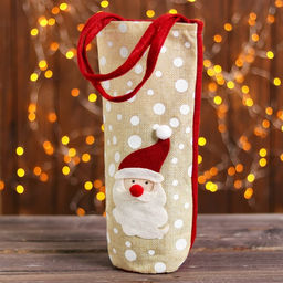 Новогодний чехол на бутылку с ручками Зимний праздник, МИКС
