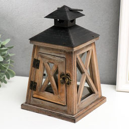 Деревянный подсвечник-фонарь на 1 свечу «Трапеция», коричневый, 20.5×12.5×12.5 см
