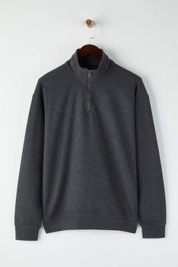 Antrasit Yeni Oversize/Genis Kesim F?rcal? Selanik Dik Yaka Sweatshirt TMNAW26SW00014