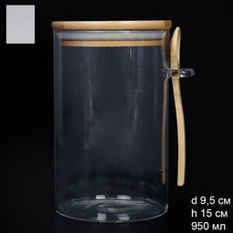 Банка с ложкой бамбуковая крышка d-80/10 см 1000 мл / LCKW2926 /уп 75/