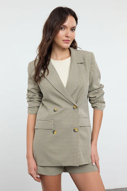 TRENDYOLMILLA Kahverengi Kazayag? Desenli Dokuma Blazer Ceket TWOAW25BC00036  фото 2