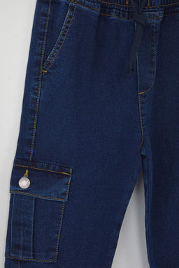 Koyu Mavi Pamuklu Erkek Cocuk Beli Lastikli Duz Denim Jeans TKDAW26JE00000 - Trendyolmilla фото 3